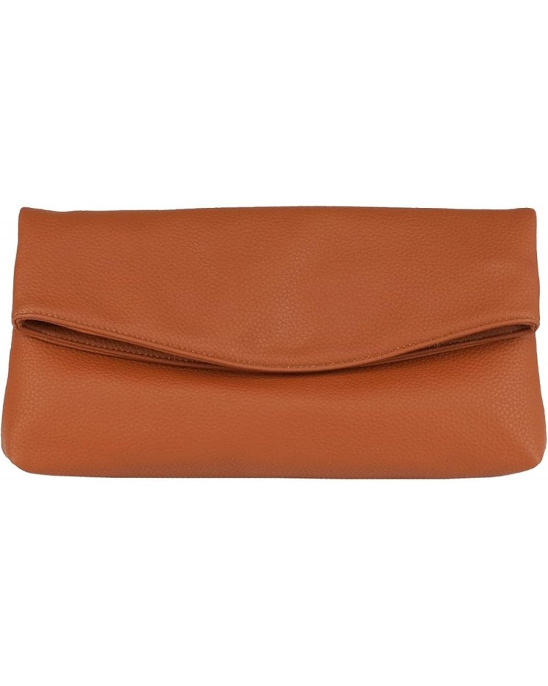 Faux Leather Oversize Foldover Clutch Tan $18.04 Clutches