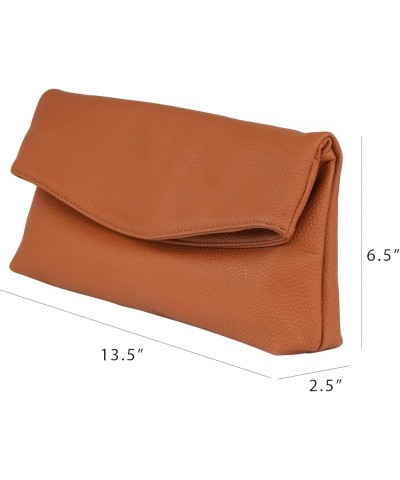 Faux Leather Oversize Foldover Clutch Tan $18.04 Clutches