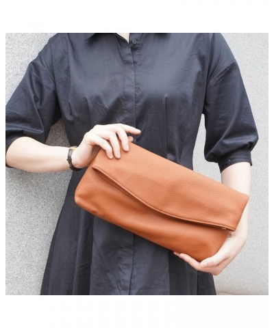 Faux Leather Oversize Foldover Clutch Tan $18.04 Clutches