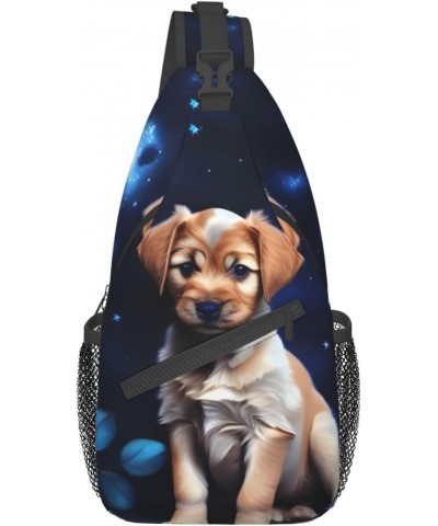 Puppy Blue Rose Crossbody Bag, Men'S And Women'S Chest Crossbody Bag, Zipper Closure, Strap Length Adjustable $16.55 Crossbod...