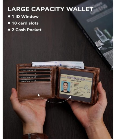 Mens Wallet RFID Genuine Leather Bifold Wallets For Men, ID Window 16 Card Holders Gift Box $26.50 Wallets