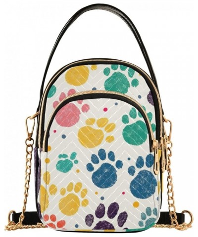 Colorful Dog Paw Print Women Crossbody Bag, Small Handbags for Women Crossbody, Fall Crossbody Purse Colorful Dog Paw Print-3...