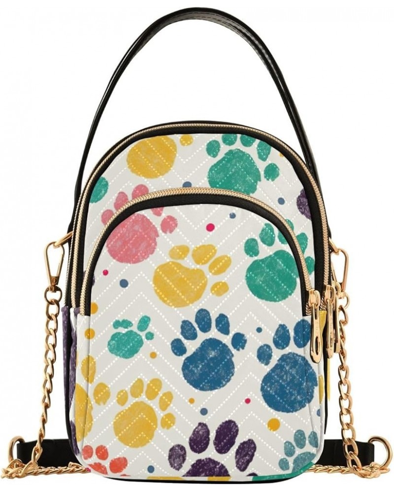 Colorful Dog Paw Print Women Crossbody Bag, Small Handbags for Women Crossbody, Fall Crossbody Purse Colorful Dog Paw Print-3...