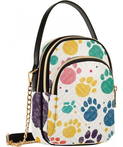 Colorful Dog Paw Print Women Crossbody Bag, Small Handbags for Women Crossbody, Fall Crossbody Purse Colorful Dog Paw Print-3...