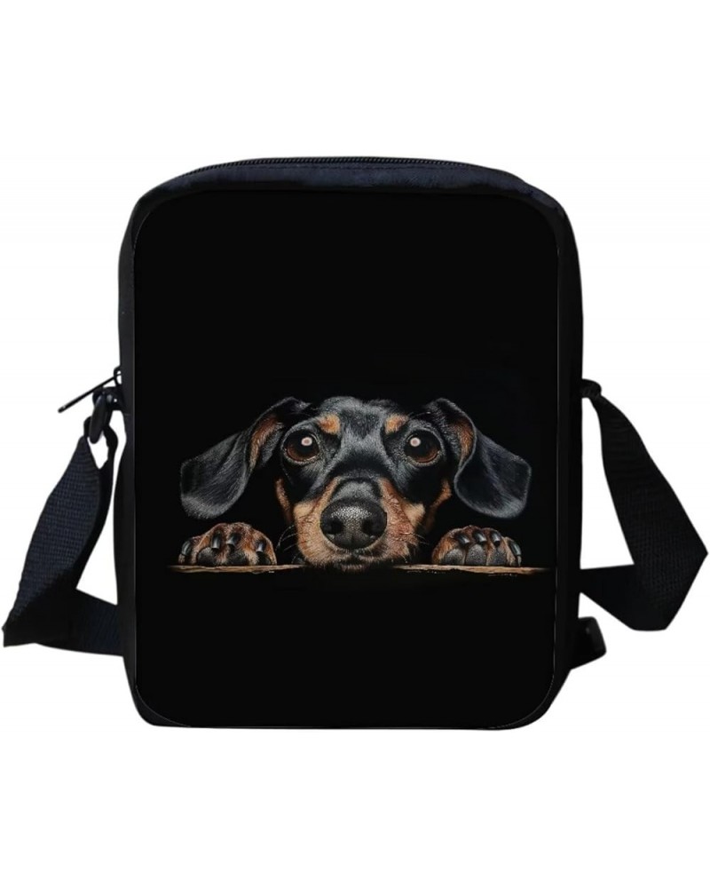 Animal Printed Mini Cross Body Bags Travel Shoulder Handbag Cellphone Pouch Black Dachshund $9.53 Crossbody Bags