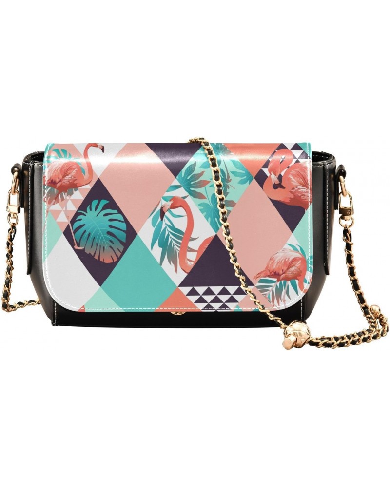 Tropical Leaves Flamingo Crossbody bags for Women Small Crossbody Purses with Chain Strap Cell Phone Purse Shoulder Bag for W...