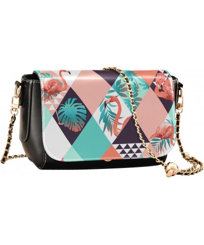 Tropical Leaves Flamingo Crossbody bags for Women Small Crossbody Purses with Chain Strap Cell Phone Purse Shoulder Bag for W...