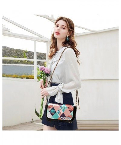 Tropical Leaves Flamingo Crossbody bags for Women Small Crossbody Purses with Chain Strap Cell Phone Purse Shoulder Bag for W...