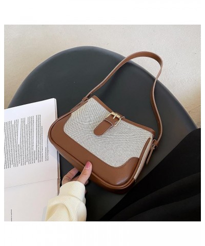 Women Leather Shoulder Bag Patchwork Fashion Tote Bag Versatile Satchel Armpit Sling Bag Fall Winter Purse Coffee $25.17 Cros...