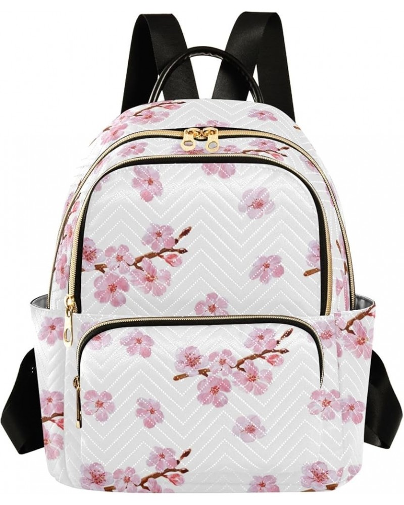 Travel Backpack Purse for Women Fashion Anti-theft Work Casual Pink Cherry Blossom Flowers Daypack Shoulder Bag Medium Size S...