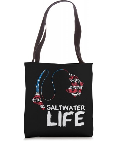 Saltwater Life US Flag Fishing Rod Bass Fishing Fish Catcher Tote Bag $11.65 Totes