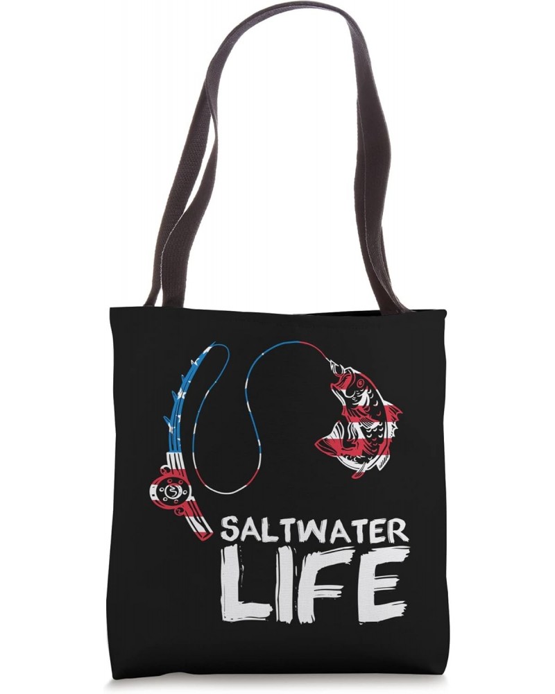 Saltwater Life US Flag Fishing Rod Bass Fishing Fish Catcher Tote Bag $11.65 Totes