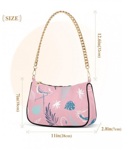 Small Chain Shoulder Bag for Women Simple Flamingo Palm Leaves Pink Hobo Handbags Tote Clutch Bag Ladies Crossbody Bag Purse ...